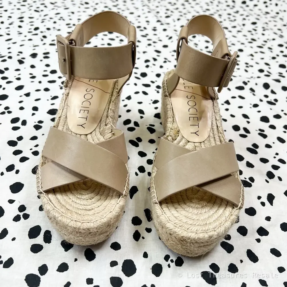Sole Society | Audrina Platform Nude Leather Espadrille Wedge Sandals Size 7